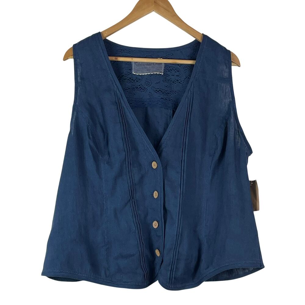 Coldwater Creek Women's Cornflower Blue Lace Detail Linen Vest NEW Size W18
